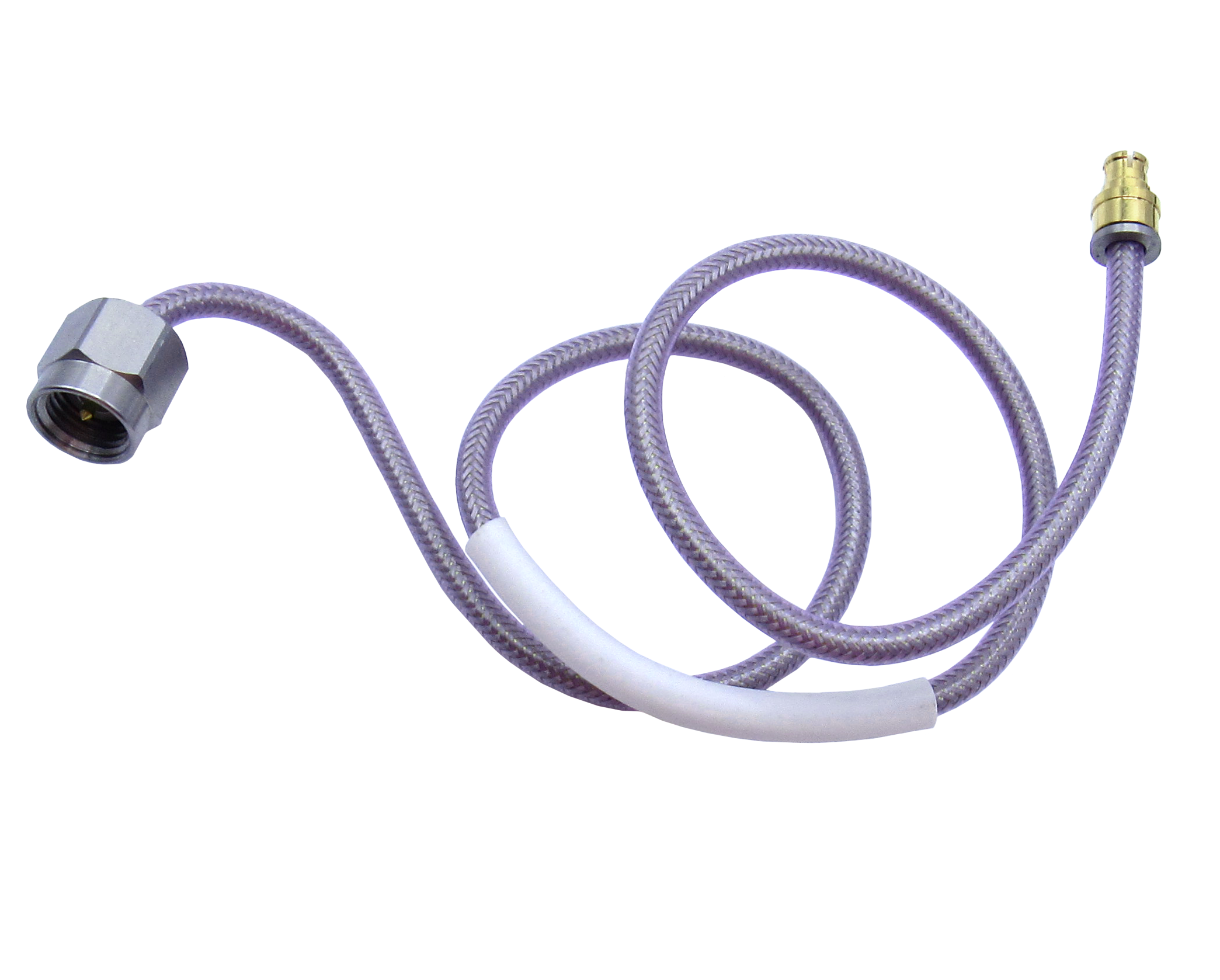 Littlebend ultra-flexible RF cable assembly bent at the connector root